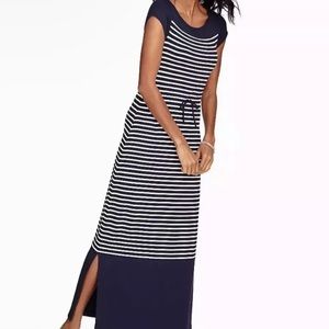 Talbots Navy Striped Blouson Maxi Dress, Size L